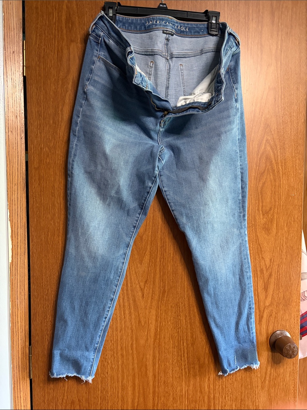 American Eagle Outfitters Light Blue High-Rise Raw-Hem Skinny Jeans
